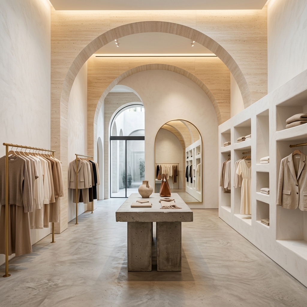 Minimalist travertine fashion boutique